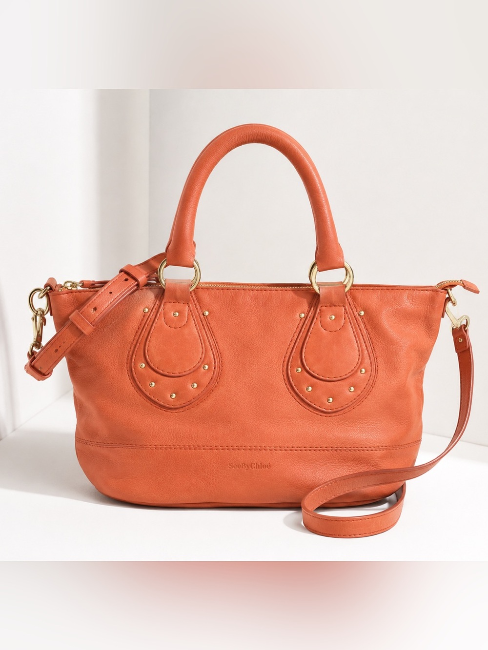 See By Chloe Orange Leather Large Satchel with Gold Hardware